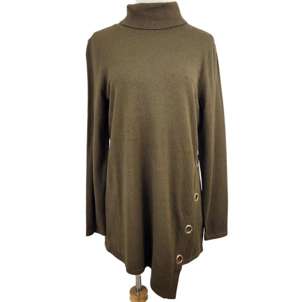 Soft Surroundings Womens Turtleneck Sweater Olive Sz 2X Long Sleeve Sleek Lines